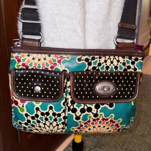 Fossil  Vintage Key Per shoulder/Crossbody bag coated canvas  aqua/brown multi